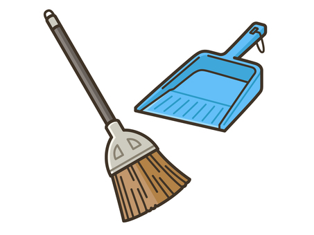掃除_ほうきとちりとり02 ほうき,庭帚,フロアブラシ,ブラシ,ちりとり,ごみとり,掃除用具,掃除道具,道具,用具のイラスト素材