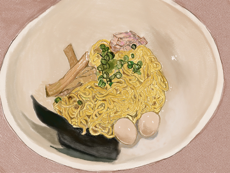 油そば 油そば 油そば,ゆで卵,チャーシュー,海苔,メンマのイラスト素材