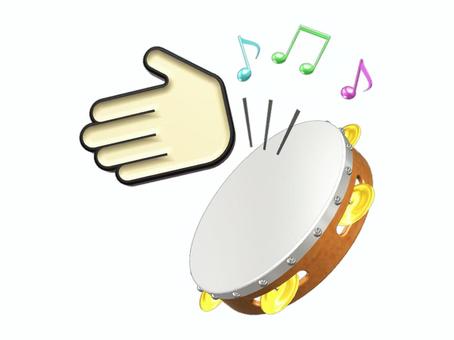 タンバリン（タンブリン）と手 タンバリン,楽器,打楽器,タンブリン,音符,音楽,学校,カラオケ,手,叩くのイラスト素材