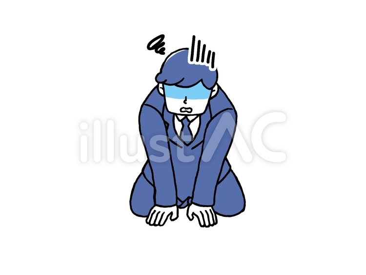 モヤモヤしながら落ち込む男性(青髪) モヤモヤ,落ち込む,男性のイラスト素材