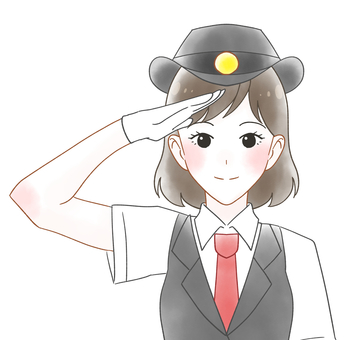 女性駅員の水彩風イラスト 女性駅員の水彩風イラスト 女子,女性,駅員,車掌,運転士,駅係員,鉄道,人物,1人,上半身のイラスト素材