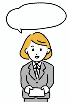 名刺を出す女性 名刺,ビジネス,女性,吹き出し,スーツ,挨拶のイラスト素材