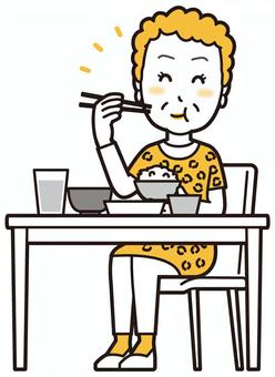  大阪のおばちゃん(黄)-161-全身 おいしい,おばちゃん,大阪,ヒョウ柄,おばはん,中年,女性,関西,派手,おばさんのイラスト素材