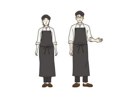カフェ店員 カフェ,店員,スタッフ,男性,女性,男女,エプロンのイラスト素材