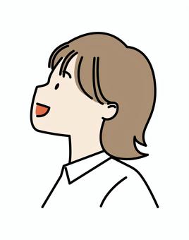 上を向く短髪ワイシャツの女子学生 女子高生,ショート,茶髪,黒髪,髪の毛,横顔,上を向く,上,見上げる,見るのイラスト素材