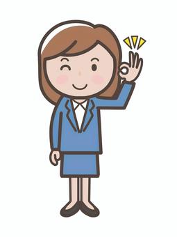OKサインを出すスーツ女性の全身イラスト 女性,スーツ,了解,ok,かわいい,会社員,good,笑顔,ビジネスウーマン,olのイラスト素材