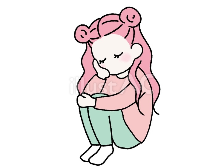 膝を抱えて頬杖をつく若い女性 膝,抱える,女性のイラスト素材