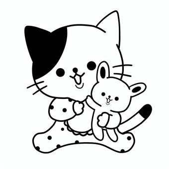 Baby cat and stuffed animal-monochrome, , JPG and PNG