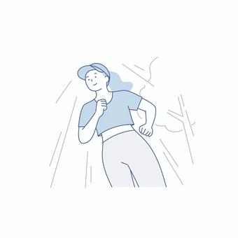 走る女性の上半身煽りカットイラスト素材 人物,女性,ランニング,走る,運動,スポーツ,健康,動作,社会人,上半身のイラスト素材