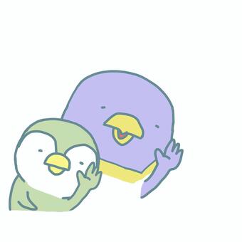 ぺんぎん親子手を振る ペンギン,親子,親,手,振る,バイバイ,さよなら,挨拶,こんにちは,どうものイラスト素材