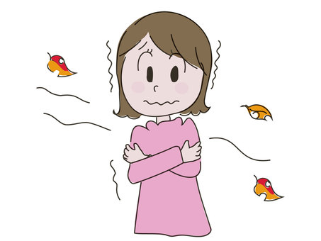 晩秋・冬、寒さに震える女性 冬,秋,晩秋,風邪,女性,寒さ,震える,寒い,寒波,木枯らしのイラスト素材