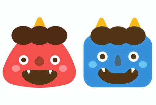 赤鬼と青鬼のシンプルイラスト 赤鬼,青鬼,お面,鬼,節分,アイコン,セット,デザイン,デフォルメ,かわいいのイラスト素材