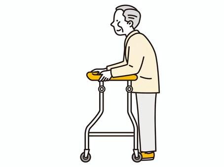 歩行器を使っているシニア男性 歩行器,シニア,男性,歩行練習,リハビリ,介護,全身,歩行訓練,福祉用具,高齢者のイラスト素材