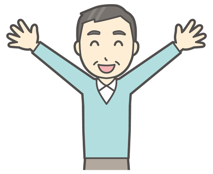 ニット中年男性-196-バスト ばんざい,おじさん,男性,中年,お父さん,パパ,シニア,ミドルエイジ,人物,かわいいのイラスト素材