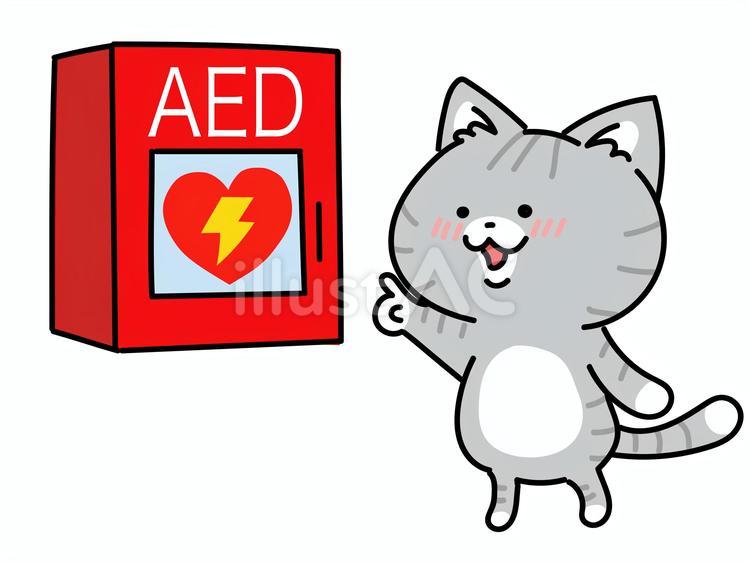 AEDはコチラにあります　猫ちゃん版 ねこ,aed,医療機関のイラスト素材