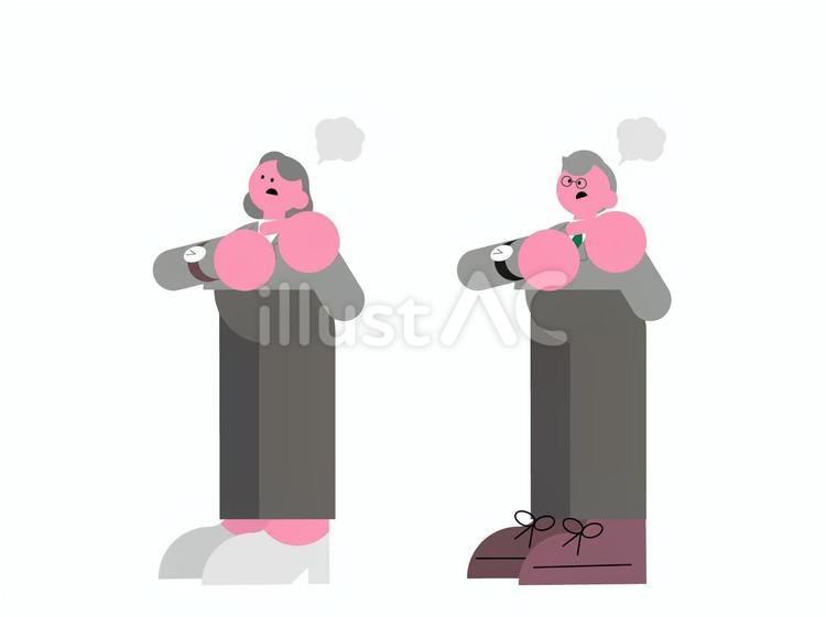 時計を指さし怒るシニア男女のセット 時計,腕時計,時間のイラスト素材