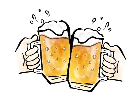 生ビールで乾杯 ビール,生ビール,ジョッキ,筆,乾杯,アルコール,手書き,ドリンク,飲み放題,飲み会のイラスト素材