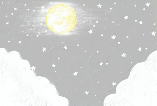 ゆめかわな夜空の背景壁紙やポストカード ゆめかわ,夜空,空,夜,満月,月,星,雲,キラキラ,風景のイラスト素材