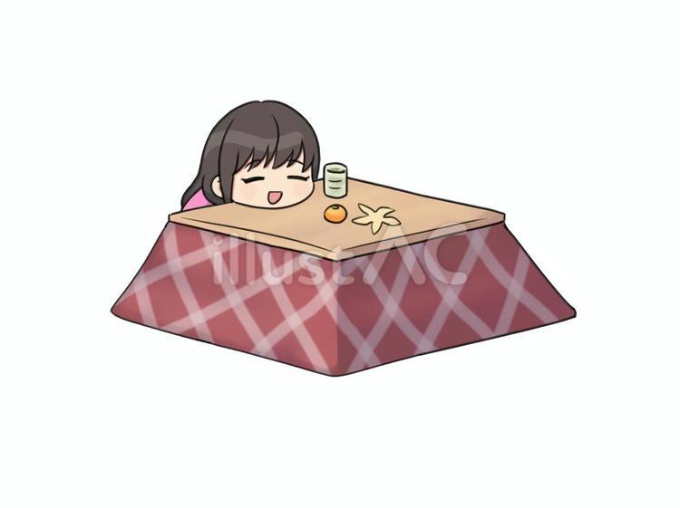 赤いこたつでくつろぐ女性 女性,人物,こたつのイラスト素材