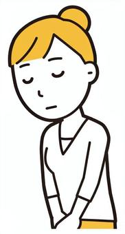 お団子主婦(黄)-434-バスト  お団子主婦(黄)-434-バスト おじぎ,女性,主婦,ママ,長袖,シャツ,半端袖,お団子,アップヘア,母のイラスト素材