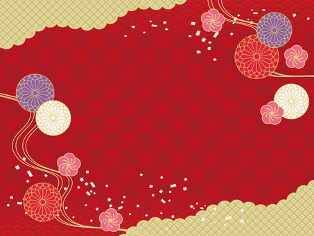 お正月の和柄背景04 和柄,背景,壁紙,市松模様,鹿の子,青海波,菊,梅,紙吹雪,和風のイラスト素材