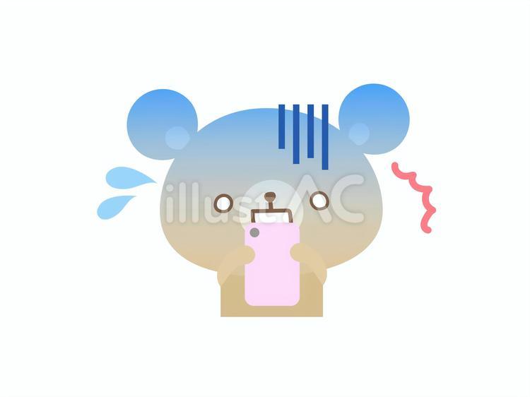 スマホを見てショックをうけるくまさん くま,スマホ,スマートフォンのイラスト素材