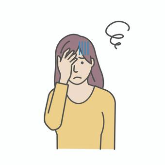 若い女性イラスト / 悩む・困る・頭痛 人物,女性,悩む,頭痛,困る,考える,アジア人,上半身,若い,日本人のイラスト素材