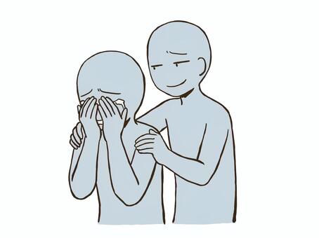 慰めるふりをするドローイング デッサン,人形,ラフ,ポーズ,泣く,慰める,企む,ドローイング,裏,二面性のイラスト素材