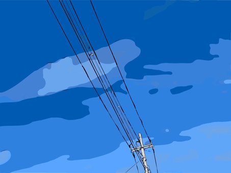 電線電柱と青空背景素材 送電インフラ,青空,背景素材,見上げた構図,電柱,電線,空の背景,都市の空,交差する電線,高さのある電柱のイラスト素材