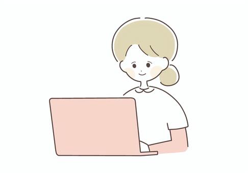 パソコンで作業する若い女性看護師 看護師,女性,パソコン,作業,カルテ,入力,勉強,資料,作成,ノートパソコンのイラスト素材