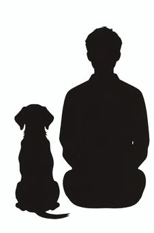 犬と座っている人のシルエット 犬,人間,ペット,シルエット,座る,後ろ姿,仲良し,主従関係,飼い主,飼い犬のイラスト素材