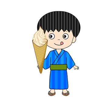 バニラアイスと男の子 男性,男の子,浴衣,夏,アイス,ソフトクリーム,バニラのイラスト素材