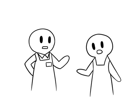 店長と店員が話し合っているイラスト 話し合い,店長,店員,棒人間,ゆるい,手描き,シンプルのイラスト素材