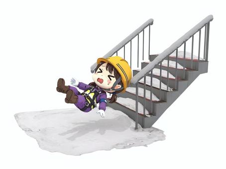 冬の建設土木工事現場で階段で転倒の作業員 作業員,階段,凍結,雪,転倒,事故,建設業,建設,土木,建築のイラスト素材