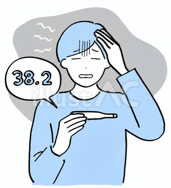熱と頭痛に苦しむ男性 発熱,高熱,風邪のイラスト素材