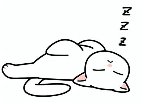 寝る白猫 白猫,寝る,猫,動物,ペット,かわいい,手描き,デフォルメのイラスト素材