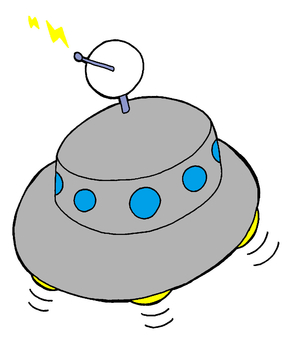 宇宙船　イラスト 灰色,宇宙船,水色,窓,白色,アンテナ,背景,色なしのイラスト素材
