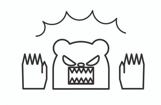白の怖い熊アイコン 熊,動物,出没,危険,注意,怖い,恐怖,アイコン,白背景,線のイラスト素材