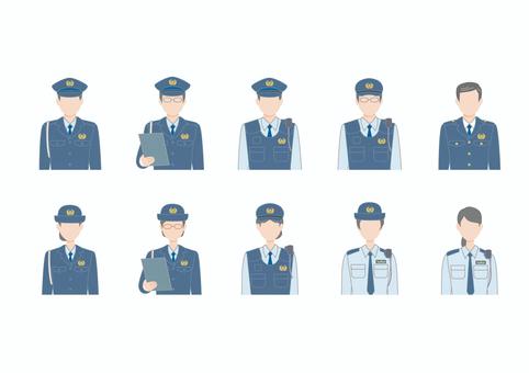 警察官の男女イラストセット 警察,警官,お巡りさん,制服,警備,男性,婦警さん,女性,若い,20代のイラスト素材