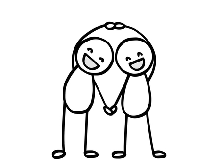 モノクロ棒人間　輪を作る2人 棒人間,人,2人,友達,カップル,夫婦,兄弟,姉妹,家族,仲良しのイラスト素材