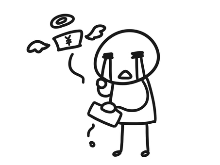 一文なし　イラスト　シンプル　線画 人物,一文なし,悲しみ,線画,涙,悲しむ,イラスト,ワンポイント,挿絵,人のイラスト素材