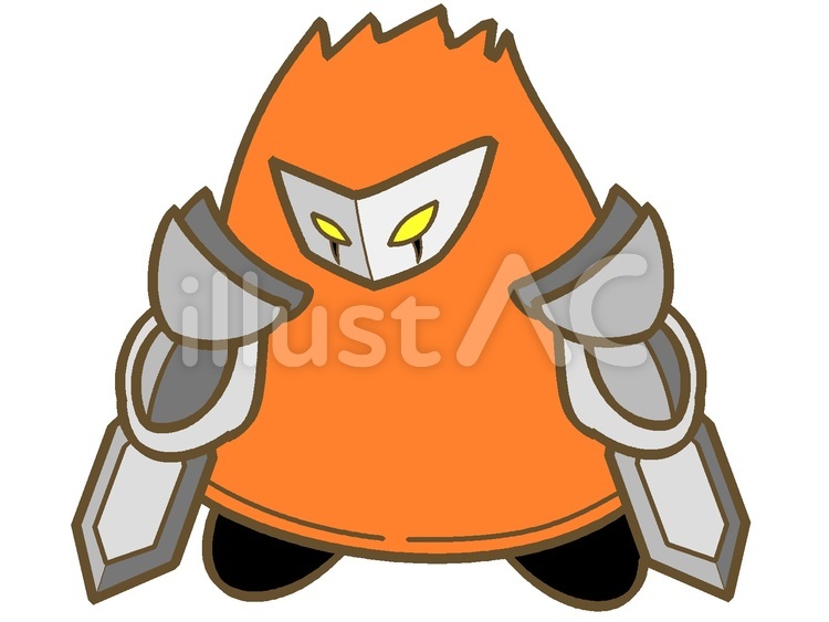 両腕に鎧と剣を装備したおばけの剣士「橙」 おばけ,仮面,装着のイラスト素材