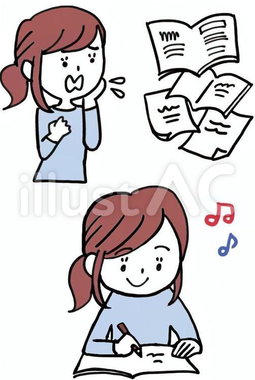 どれから手をつけたら良いかわからない勉強 ノート,テキスト,書くのイラスト素材