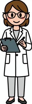 グレーの科学者の女性です。 科学者,シンプル,白衣,実験,ラボ,フラスコ,化学,科学,発明,論文のイラスト素材