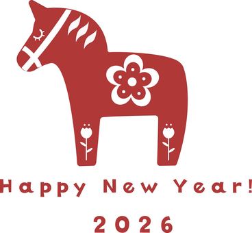 赤いダーラナホースのシンプルイラスト 赤いダーラナホースのシンプルイラスト ダーラナホース,年賀状,干支,馬,北欧,ナチュラル,シンプル,赤,冬,正月のイラスト素材