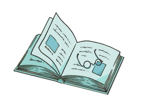 古めかしい眼鏡(メガネ)と本(ほん) めがね,道具,ブック,風,そよ風,知識,学習,ページ,読む,貴重な本のイラスト素材