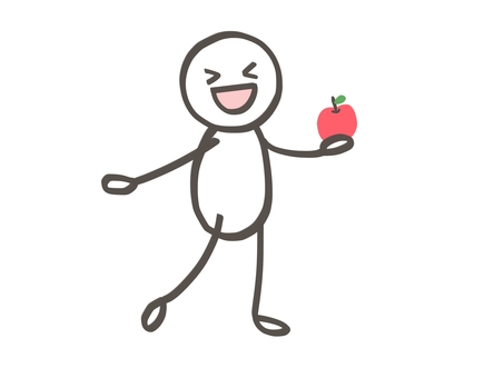 棒人間　リンゴ収穫 棒人間,人,リンゴ,赤,収穫,持つ,取る,嬉しい,喜ぶ,笑顔のイラスト素材