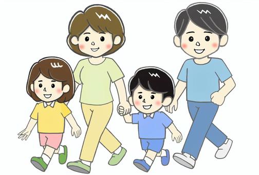 家族みんなで公園に行って運動しよう！ 家族,運動,スポーツ,歩く,ウォーキング,走る,ジョギング,父親,母親,娘のイラスト素材
