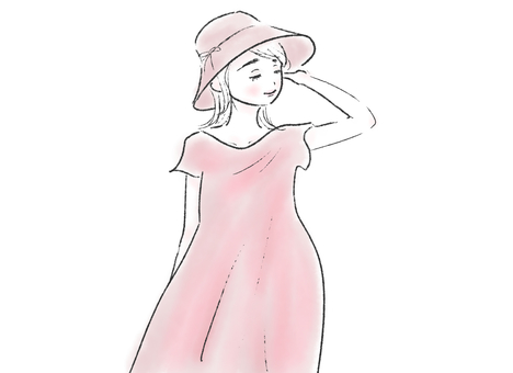 帽子をかぶる女性　ピンク　全身 帽子,かぶる,女性,ピンク,全身,女の人,人,人物,女の子,大人のイラスト素材