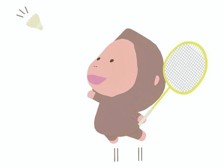 バドミントンをする笑顔の猿 バドミントン,猿,笑顔,動物,かわいい,スポーツのイラスト素材